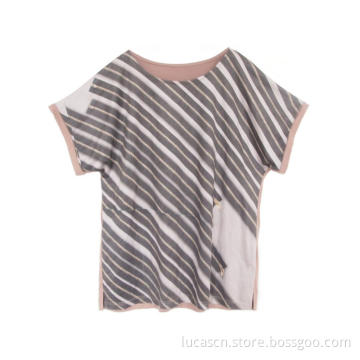 Women Crewneck Striped Short Sleeve T-Shirt Top Blouse